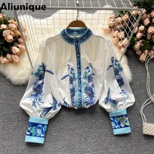 Aliunique Trendy New Print Lantern Sleeve Casual Top For Women 2021 Summer Fashion Design Lady Loose Long Sleeve T-shirt