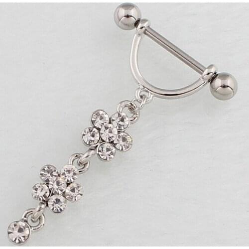 Fashion Sexy Stainless Steel Rhinestone Plum Blossom Tassels Nipple Rings for Women Body Piercing Jewelry