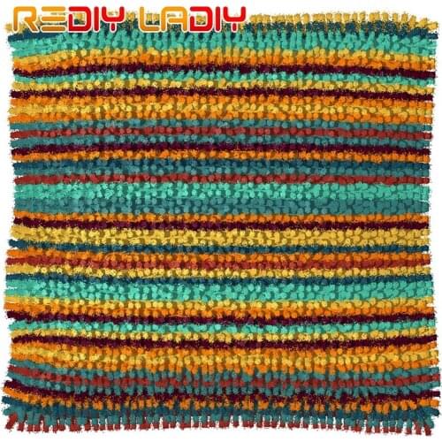 Latch Hook Kits Multi Stripes Cushion Cover Pre-Printed Canvas Yarn Crocheting Crafts Pillow Case Sofa Bed Pillows Home Decor