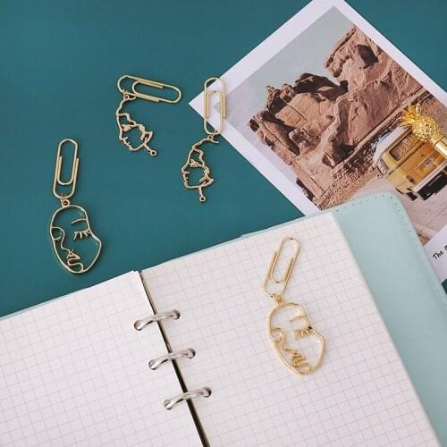 Metal Hollow Paper Clips Face Contour Shape Paperclip Bookmark Paper Clamp Notes Clip Decoration Pin Binder DIY Stationery