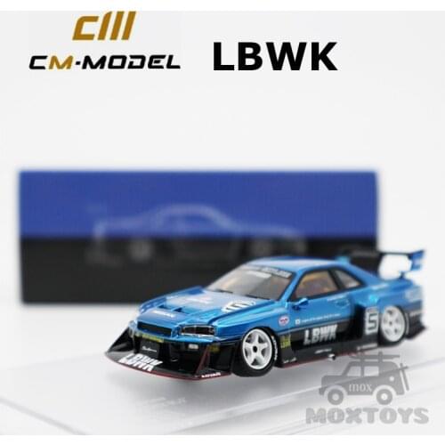 CM MODEL 1:64 LBWK LB performance Nissan GTR ER34 Super Silhouette Racing Metallic blue Resin Model Car