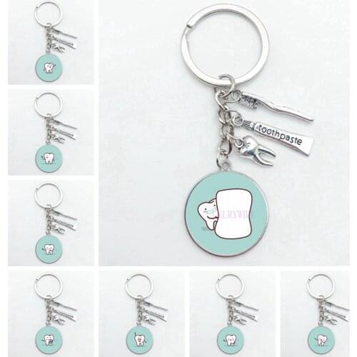Fashion New Dentist Dental Glass Keychain Dental Gift Dental Care Keychain Commemorative Jewelry