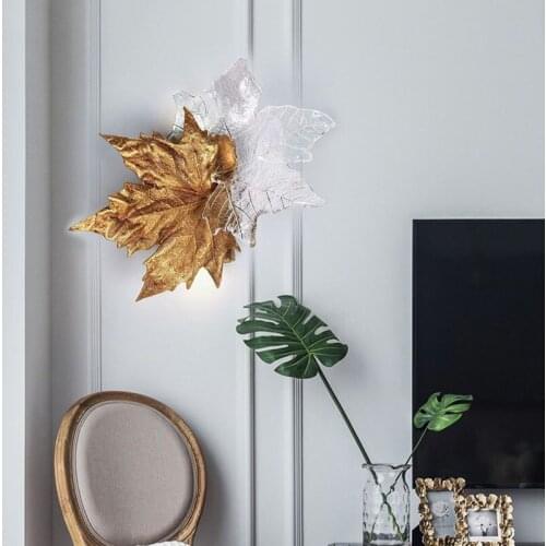 Maple leaf design wall lamp home decor bedroom copper wall light living room stuy sconce hotel corridor project wall lamps
