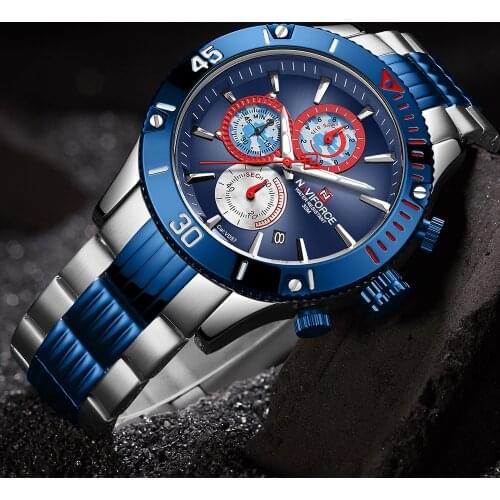 NAVIFORCE 9173 Men Sport Watch Men Stainless Steel Waterproof Quartz Watches Causal Chronograph Male Clock Relogio Masculino