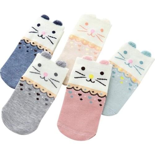 5 Pairs Women Cute Animals Cotton Socks Female Kawaii Cat Summer Short Socks Slippers Casual Soft Funny Girls Student Boat Socks