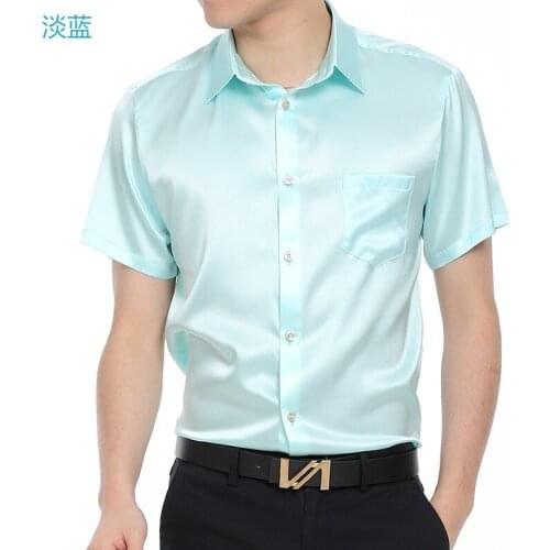 Plus - size The new 2020 Silk Pocket Pure Silk Shirt Mens Short Sleeved summer silk shirt male slim high-end business