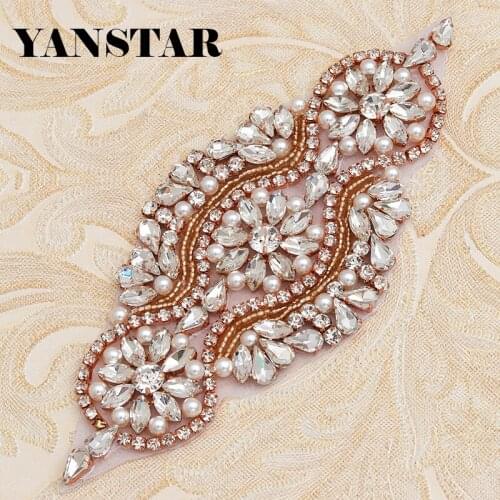 YANSTAR Wholesale (30PCS) Rhinestones Appliques For Wedding Belt Clear Rose Gold Crystal Beads DIY Bridal Sash YS851