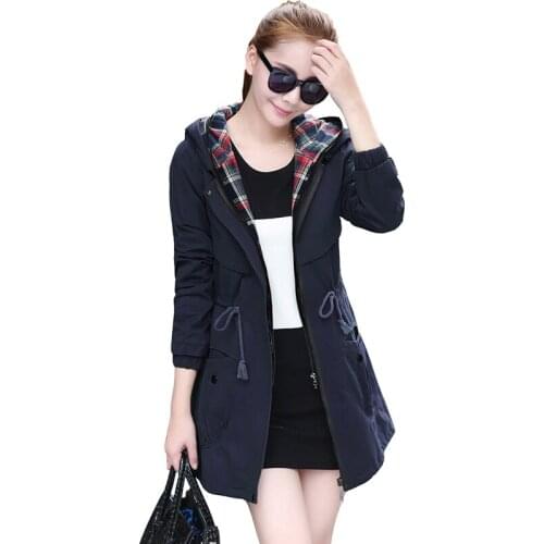 Autumn Jacket Woman Windbreaker Korean Fashion Casual Plus Size Long Windbreaker Coat Female Hooded Jackets