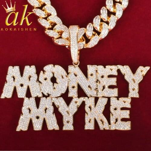 Custom Name Copper coins hollow Letters Pendants Necklaces Mens Zircon Hip Hop Jewelry With 20MM Cuban Chain