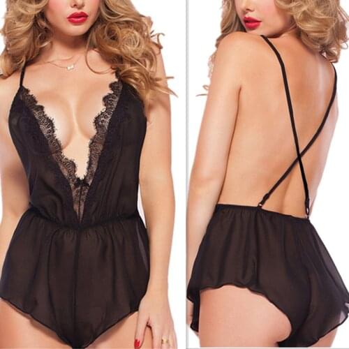 Summer Sleep Tops Nightwear For Women Hot Sexy Lace Deep V-Neck Sleepwear Women Lingerie Babydoll Leaking back suit Clothes
