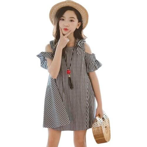Girl Dress Plaid Pattern Party Girl Dress Summer Children Dresses Casual Style Girl Costume 6 8 10 12 14