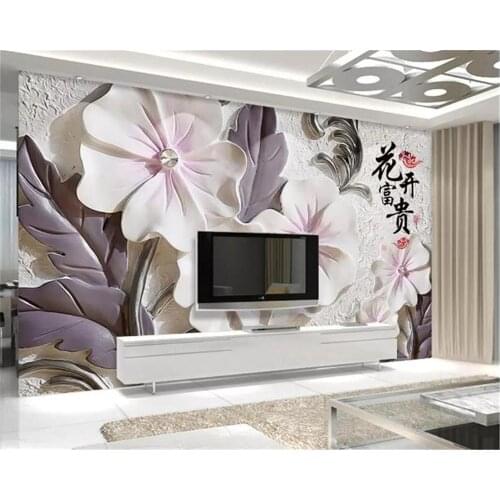 Custom Any Size 3D Mural Wallpaper Embossed Flower 3d TV Background Wall Decoration Mural Wallpape