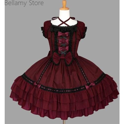 Lolita daily lace up bubble sleeve Lace Ruffle hem waist down puff skirt dress OP dress