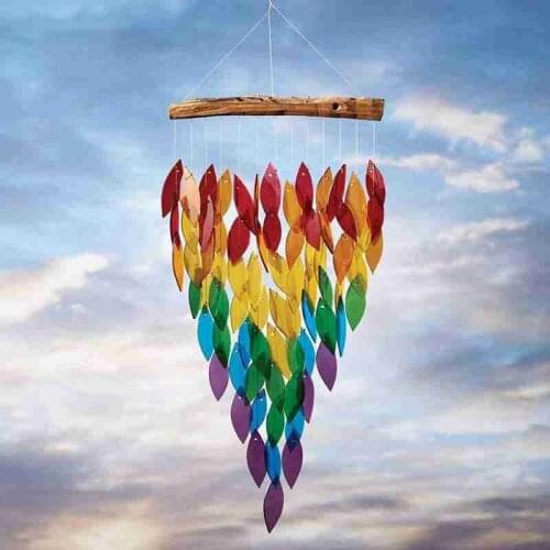 Rainbow Wind Chimes Pastoral landscape Leaf Rotating Braided Craft Decor For Garden Yard Windchime for Garden Porch Yard Patio