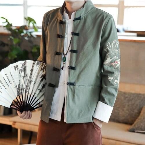 Chinese Dragon Shirt Embroidery Bomber Winter Jacket Men 2021 Japanese Streetwear Kung Fu Clothes Casual Jackets Tang Suit 30398