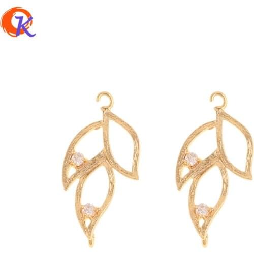 Cordial Design 30Pcs 14*29MM Jewelry Accessories/Hand Made/CZ Charms/Leaf Shape/Genuine Gold Plating/DIY Parts/Earring Findings