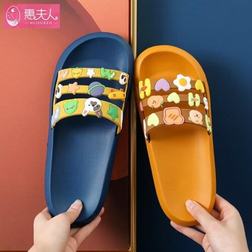 Summer Women Bathroom Indoor Slippers Lovely Cartoons Design Soft Bedroom Flat Shoes Antislip New Lightweight Couple Home Slides