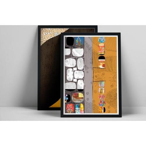 Contemporary Set of 2 Prints, Abstract Face Silhouette, Black Orange Wall Art, Modern Collage, Abstract Shapes Poster,Ethno Wall