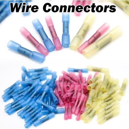 100PCS Heat Shrink Butt Splice Connectors Waterproof Crimp Terminals Soldering Sleeve Kit electrical connectors