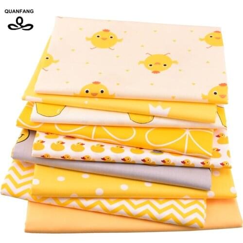 QUANFANG 9 design Yellow series Printed Cotton Fabric For DIY Quilting Sewing Baby Childrens Sheet Pillow Material Half meter