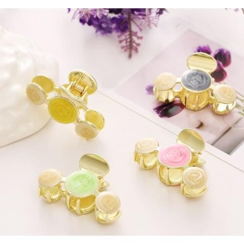 VKME Korean Fashion Elegant Gold Metal Hair Clips For Women Girl Makeup Hair Claws Clamps Colorful Round Barrette Hair Clip Claw