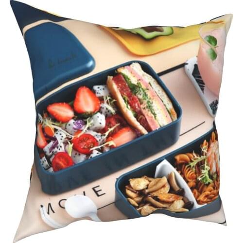Fun food Bento decoration pillow case simple style 3D printing pillow case 45cm linen pillow case sofa decoration