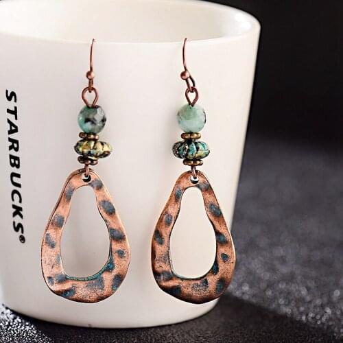 2020 Ethinc Bohemia Copper Red Water Drop Earrings For Women Charm Pendant Retro Bohemia Vintage Earring