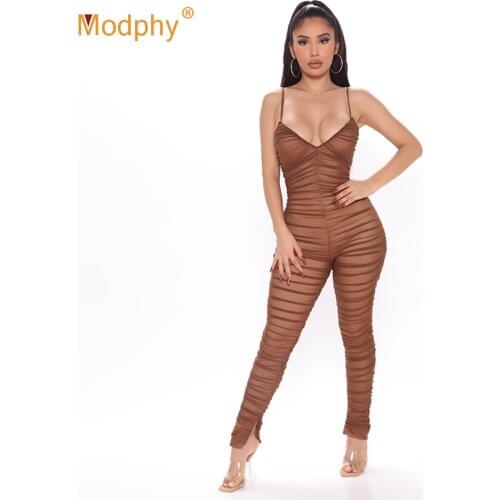 High Quality apricot Women Rayon Bandage Jumpsuit Sexy Patchwork Bodycon Celebrity Party Spaghetti Strap Jumpsuits 2021 New
