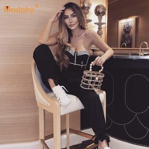 Sexy Beaded Womens Bandage Set Top & Pencil Pants 2 Two-piece Club Party Pants Set 2020 Summer Fashion New Streetwear