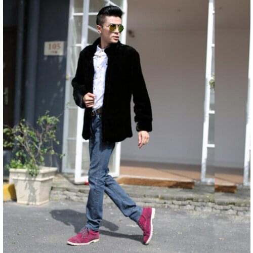Winter mens faux mink fur coats thicken warm overcoat mens leather jackets casual coats masculino chaqueta hombre stand collar