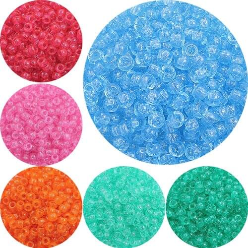 100pcs Round Big Hole Transparent Glitter Plastic Acrylic Pony Spacer for Loose Beads DIY Bracelet Earrings Charms Accessories