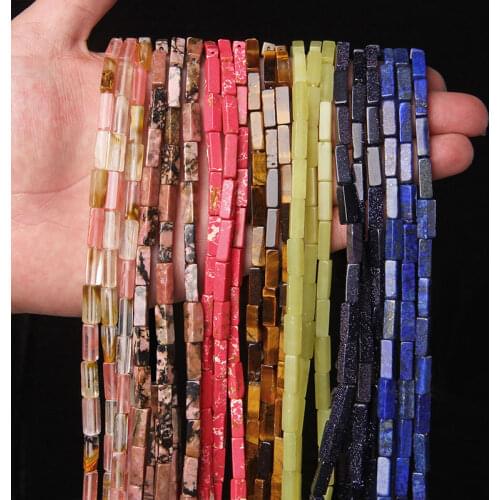 15.5" Stone Beads Natural Jades Quartz Rectangle Tube With Hole Mixed Color 4X13MM Beads For Bracelet DIY Jewelry Making Supply