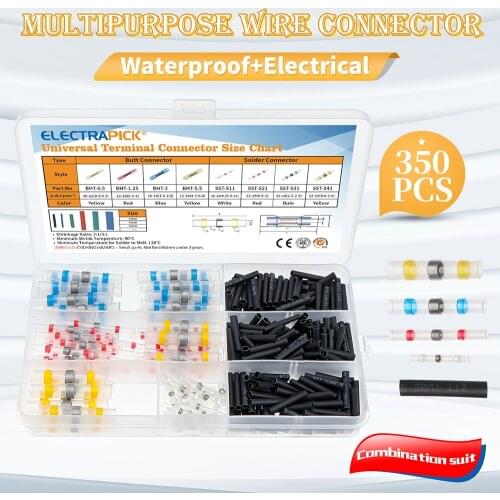 350Pcs Solder Seal Sleeve Heat Shrink Butt Wire Connectors Terminals Waterproof