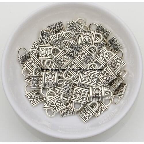 50Pcs/Lot) Zinc Alloy Tibetan Silver European Charm Lock-Shape Pendant Size 12x8mm HZ3584B