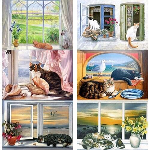 New 5D DIY Diamond Painting Cute Cat Diamond Embroidery Window Cross Stitch Full Square Round Drill Crafts Art Gift Home Decor