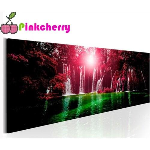 DIY Diamond Painting Ruby Waterfalls Landscape Diamond Embroidery Full Display Square Stones Mosaic pattern of Rhinestone k1161