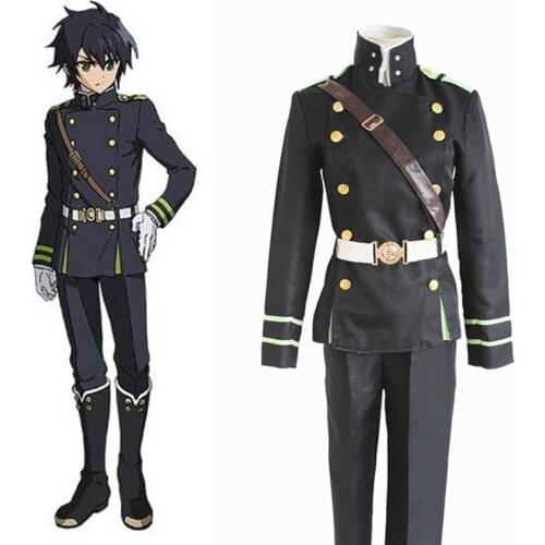 Anime Seraph of the end Yuichiro Hyakuya Cosplay Costumes Role Playing Clothes Coat Strap Belt Pants Military Uniform Suit