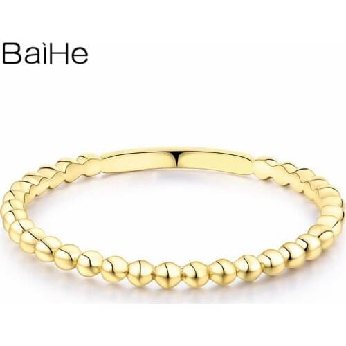 BAIHE Solid 14K Yellow Gold Wedding Bad Women Trendy Fine Jewelry Elegant unique Gift Beautiful real gold Ring