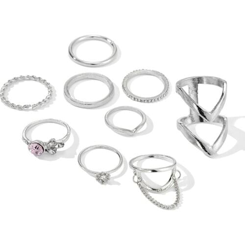 Bohemian Purple Crystal Rings Set Geometric Stack Midi Finger Knuckle Ring Women Zircon Charm Ring Fashion Jewelry Gifts