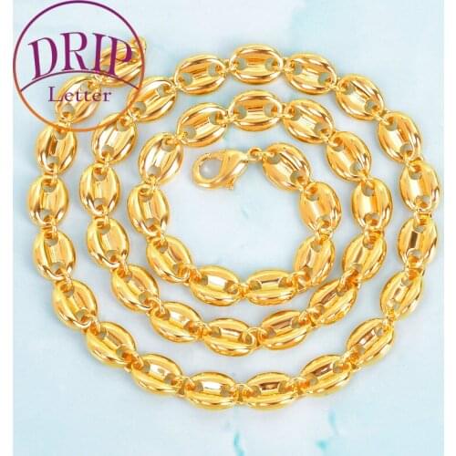 7mm Glossy Solid Necklace Gold Color Link Bling Mens Women Jewelry Hip Hop Fashion Chain