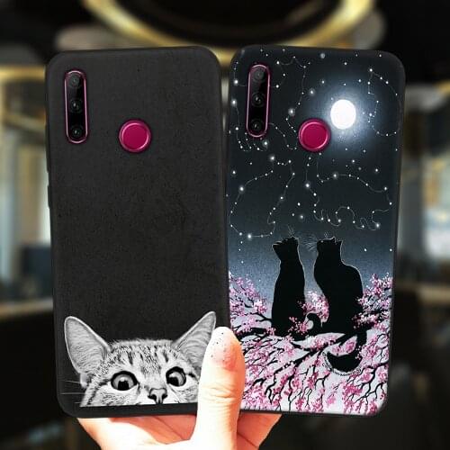 Cute Space Happy Cats Black Phone Case For Huawei Honor 20 Lite 10i 20i 30i 9 10 30 10X Lite Pro 9X 8X 8C Soft Silicone Cover