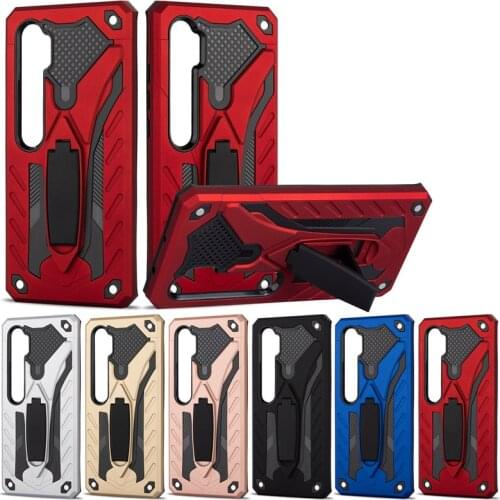 Rugged Armor Phone Case For Xiaomi Mi Note 10 Lite Luxury TPU Bumper Shockproof Back Cover For Mi Note 10 Pro Kickstand Shell