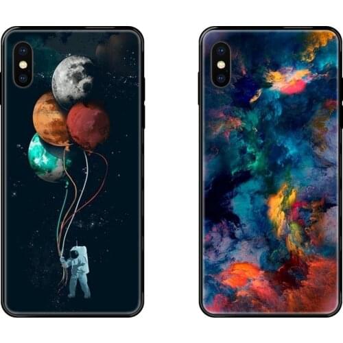 Black Soft TPU Phone Cover Case Capa For iPhone 11 12 Pro 5 5S SE 5C 6 6S 7 8 X 10 XR XS Plus Max Skin Paintin Moon Space Snap