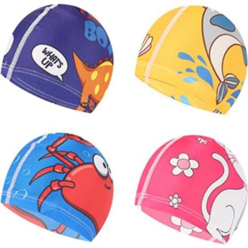 Children Baby Swimming Cap Cute Cartoon Animal Prints Waterproof Protect Ears Soft Polyester Lightweight Unisex Swim Accessory