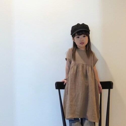 Girl Kids Dress 2021 Spring and Summer New Solid Color Small Crew Neck Simple Double Yarn Dress Childrens Mother-and-son Outfit