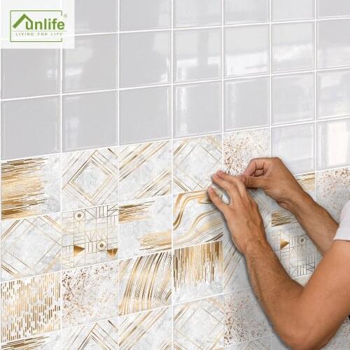 Funlife® BRILLIANT™ 15/20cm Geometric Mentalic Marble Tile Sticker Self-adhesive PVC Wall Sticker for Kitchen Bathroom Decor