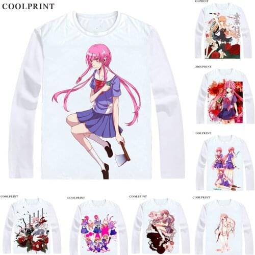 COOLPRINT Future Diary Mirai Nikki T-Shirts Long Sleeve Shirts Japanese Anime Gasai Yuno Juno Second Future Diary Cosplay Shirt