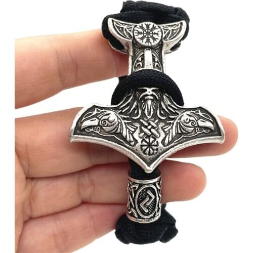 Kolovrat Odin Raven Aegishjalmur Slavic Charms Runas Vikingas Thor Hammer Mjolnir Mens Bangle Bracelet Viking Jewelry