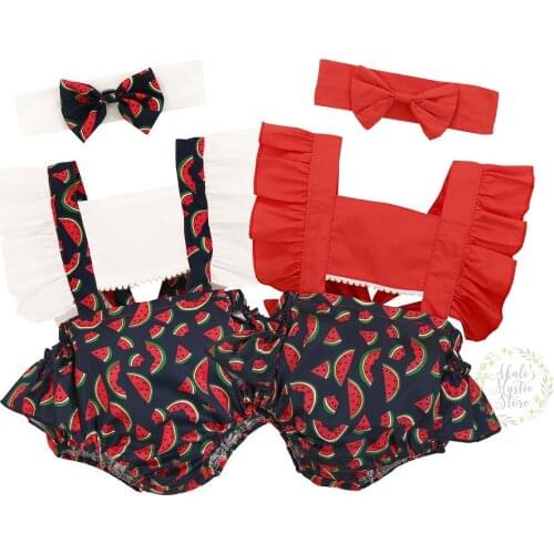 0-24M Newborn Infant Baby Girls Ruffles Watermelon Romper Summer Sleeveless Jumpsuit Playsuit Cute Fruit Print Baby Clothes