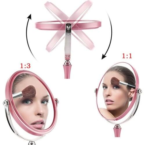 1pc Makeup Compact Mirror Magnification Tabletop Vanity Table Standing Round Mirror Dressing Double Sided Swivel Makeup Tool